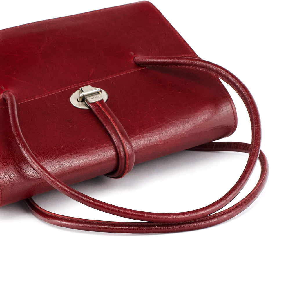 Burgundy Leather Push-Lock Tote Bag