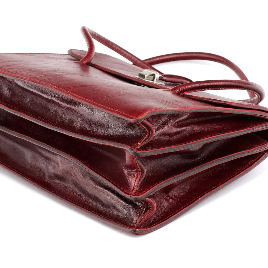 Burgundy Leather Push-Lock Tote Bag