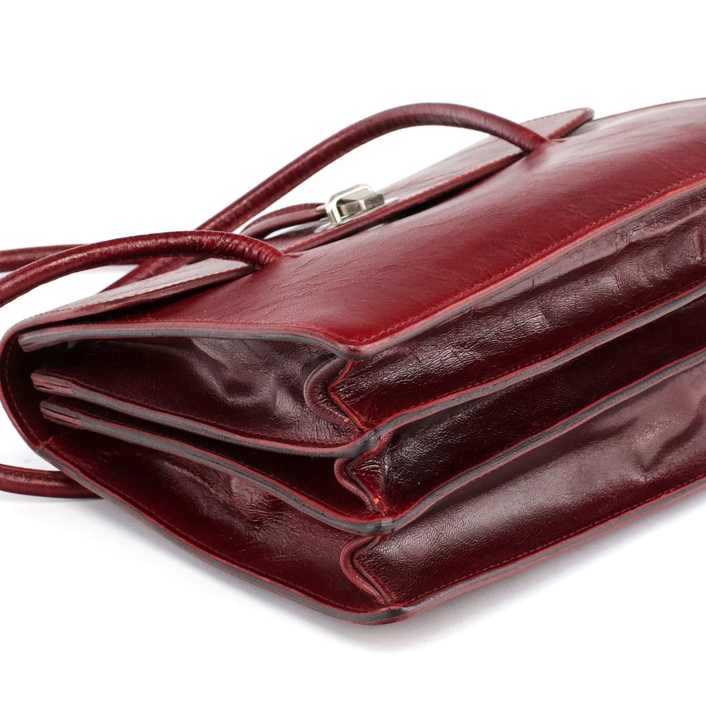 Burgundy Leather Push-Lock Tote Bag