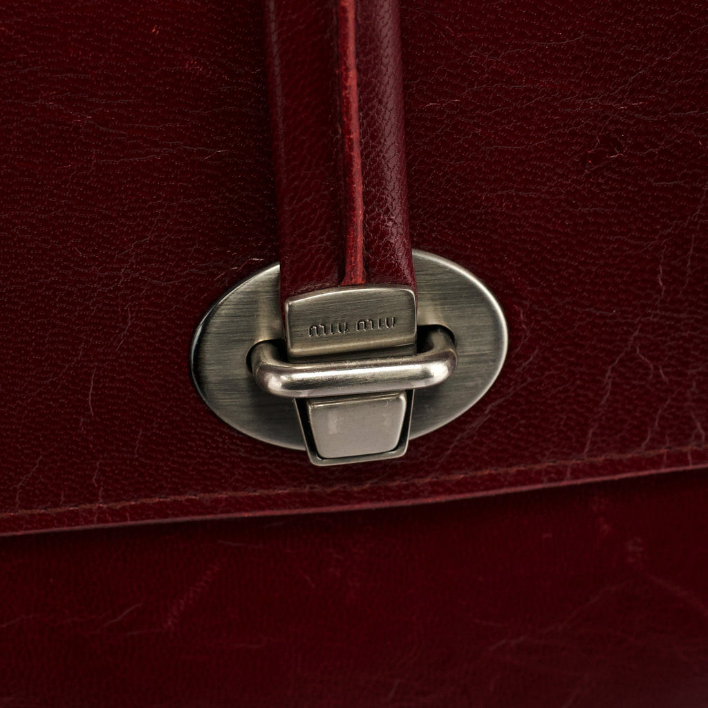 Burgundy Leather Push-Lock Tote Bag