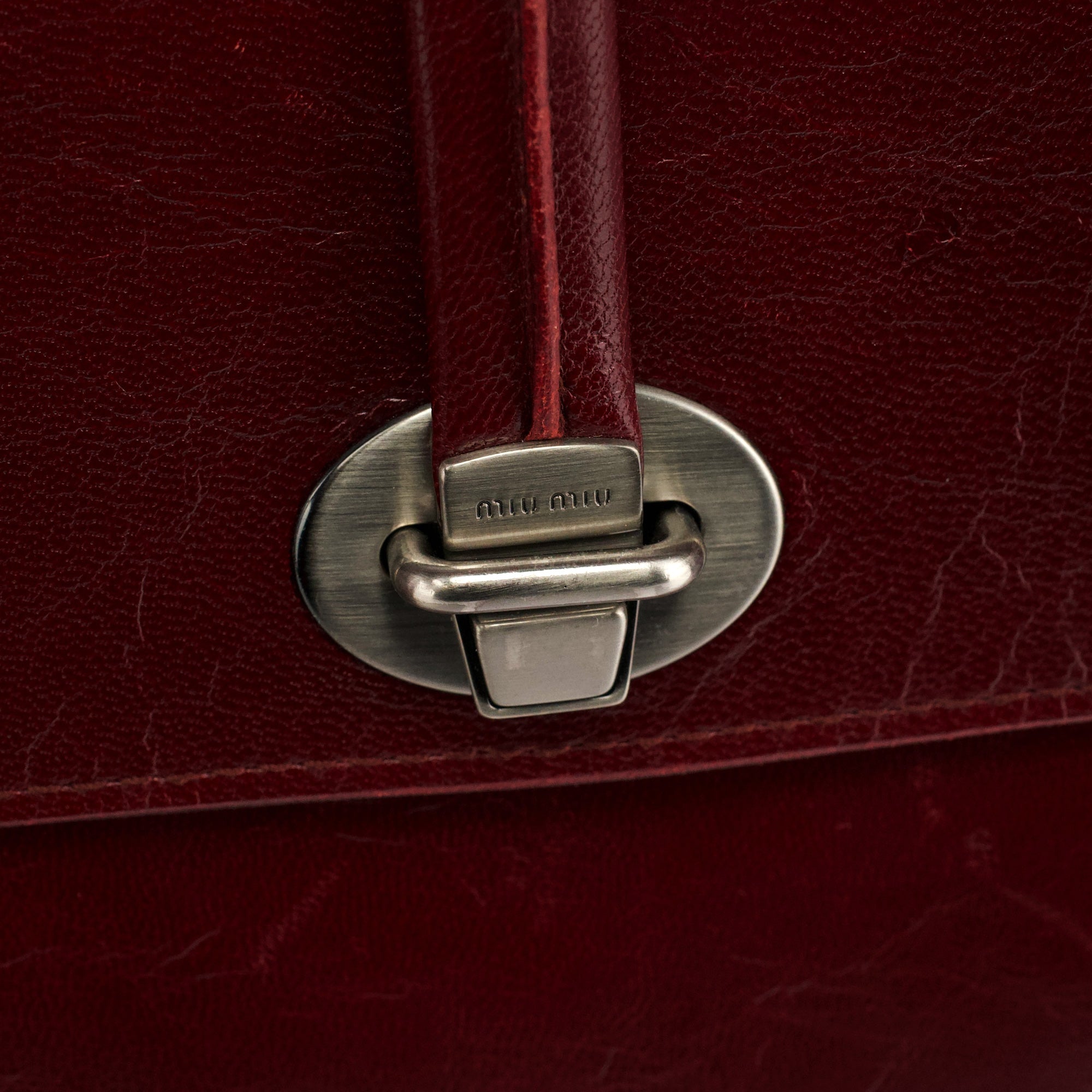 Burgundy Leather Push-Lock Tote Bag