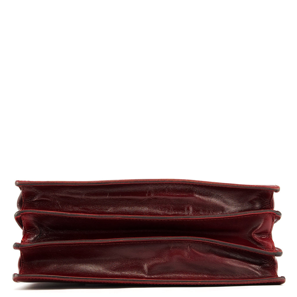 Burgundy Leather Push-Lock Tote Bag