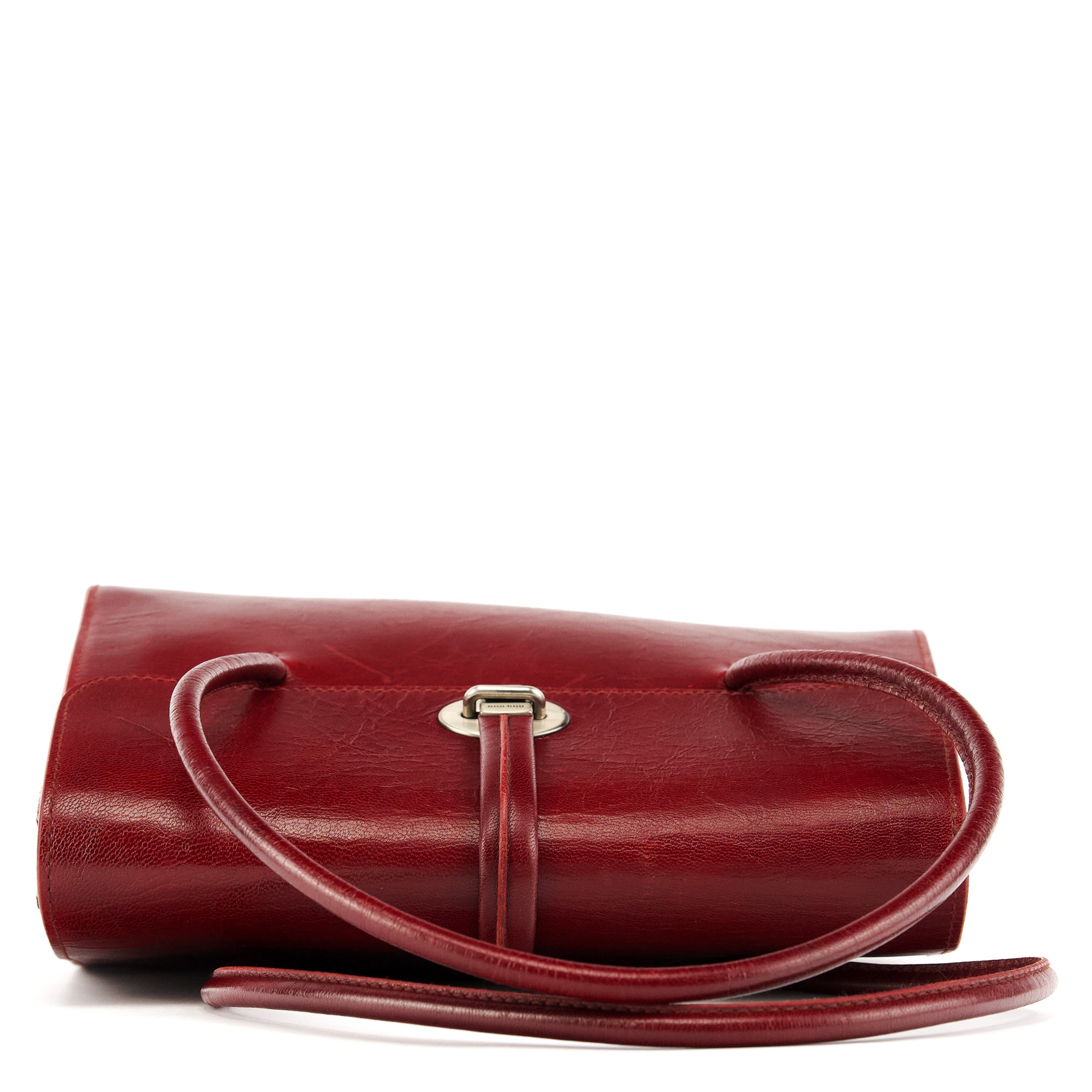 Burgundy Leather Push-Lock Tote Bag