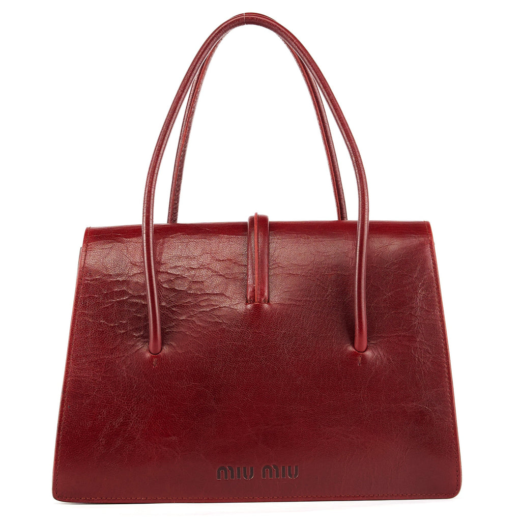 Burgundy Leather Push-Lock Tote Bag