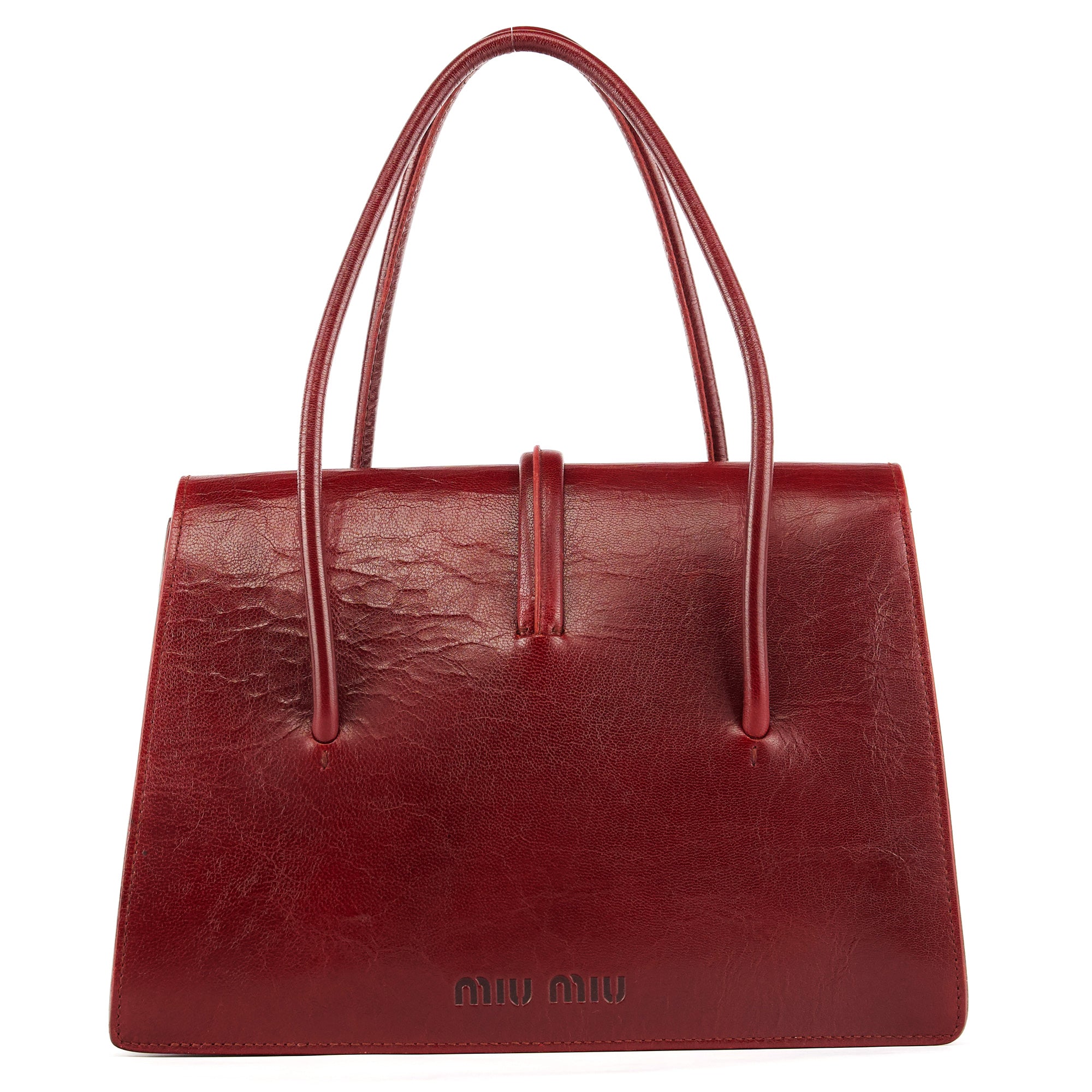 Burgundy Leather Push-Lock Tote Bag