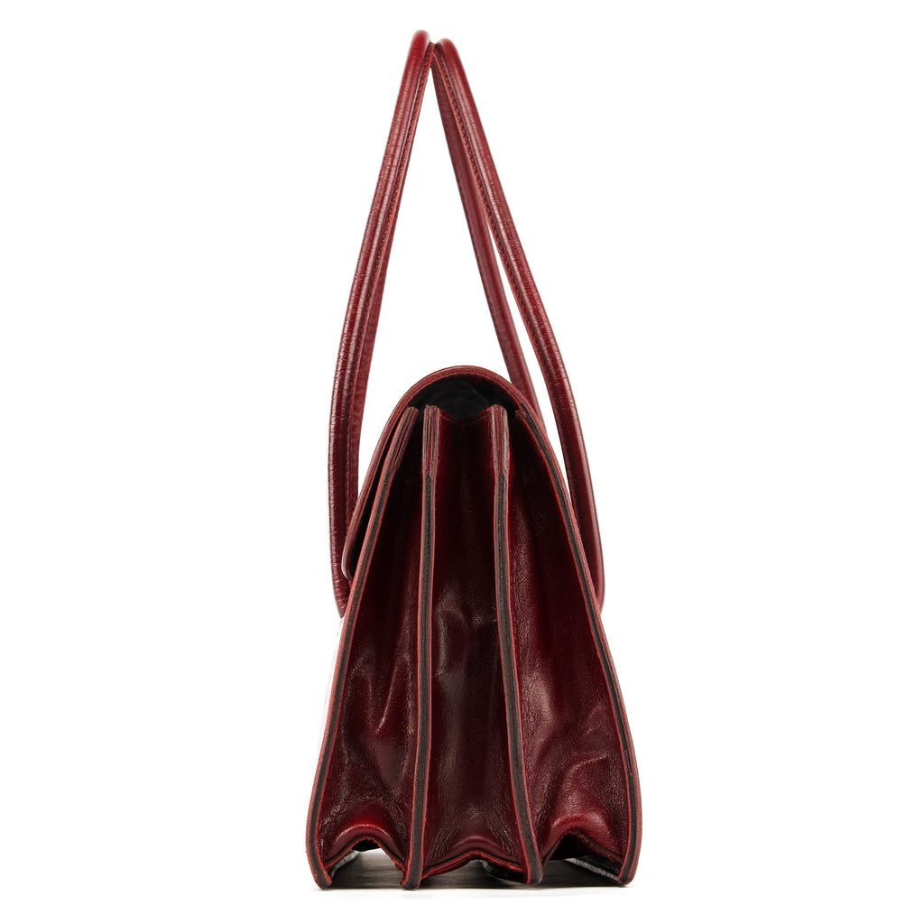 Burgundy Leather Push-Lock Tote Bag