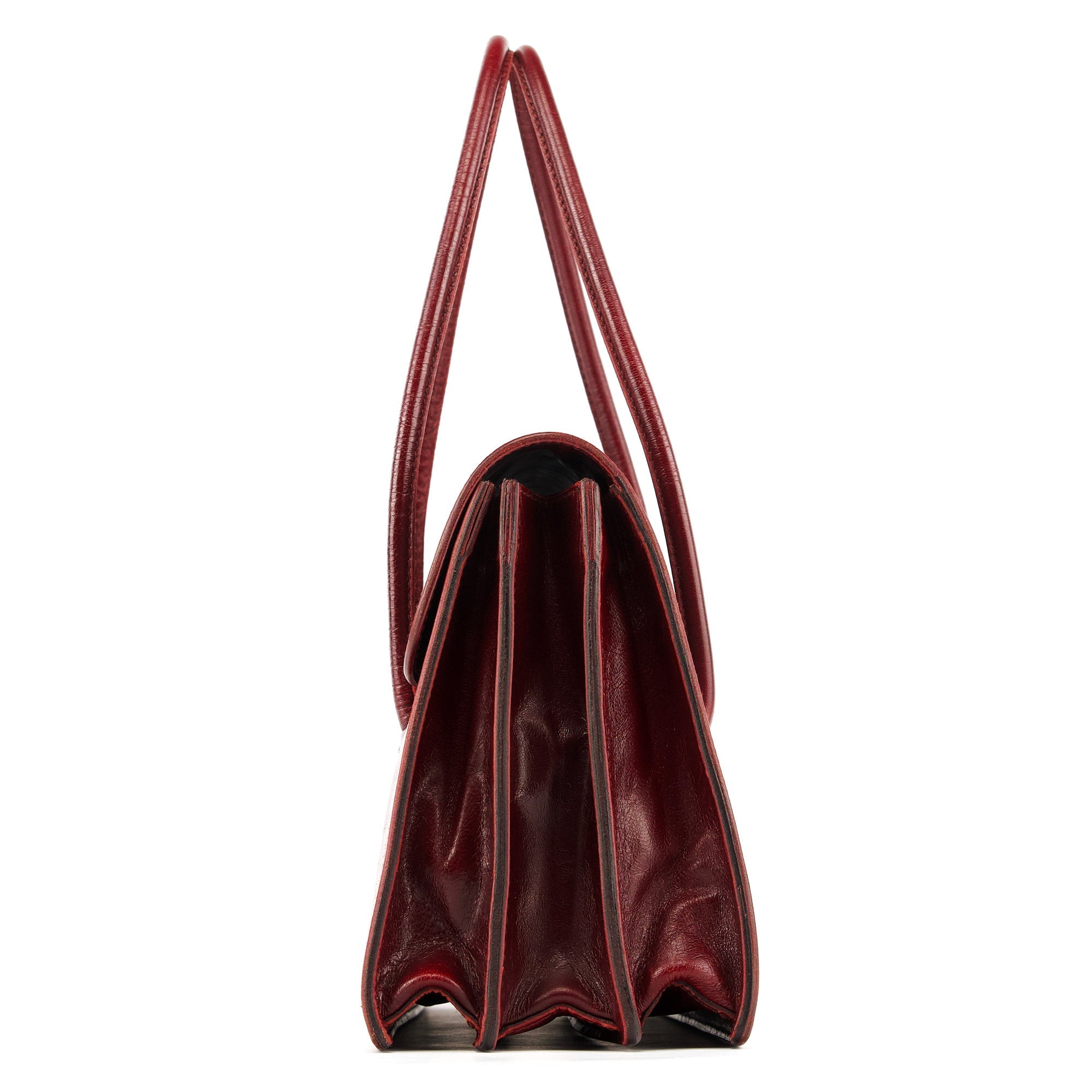 Burgundy Leather Push-Lock Tote Bag