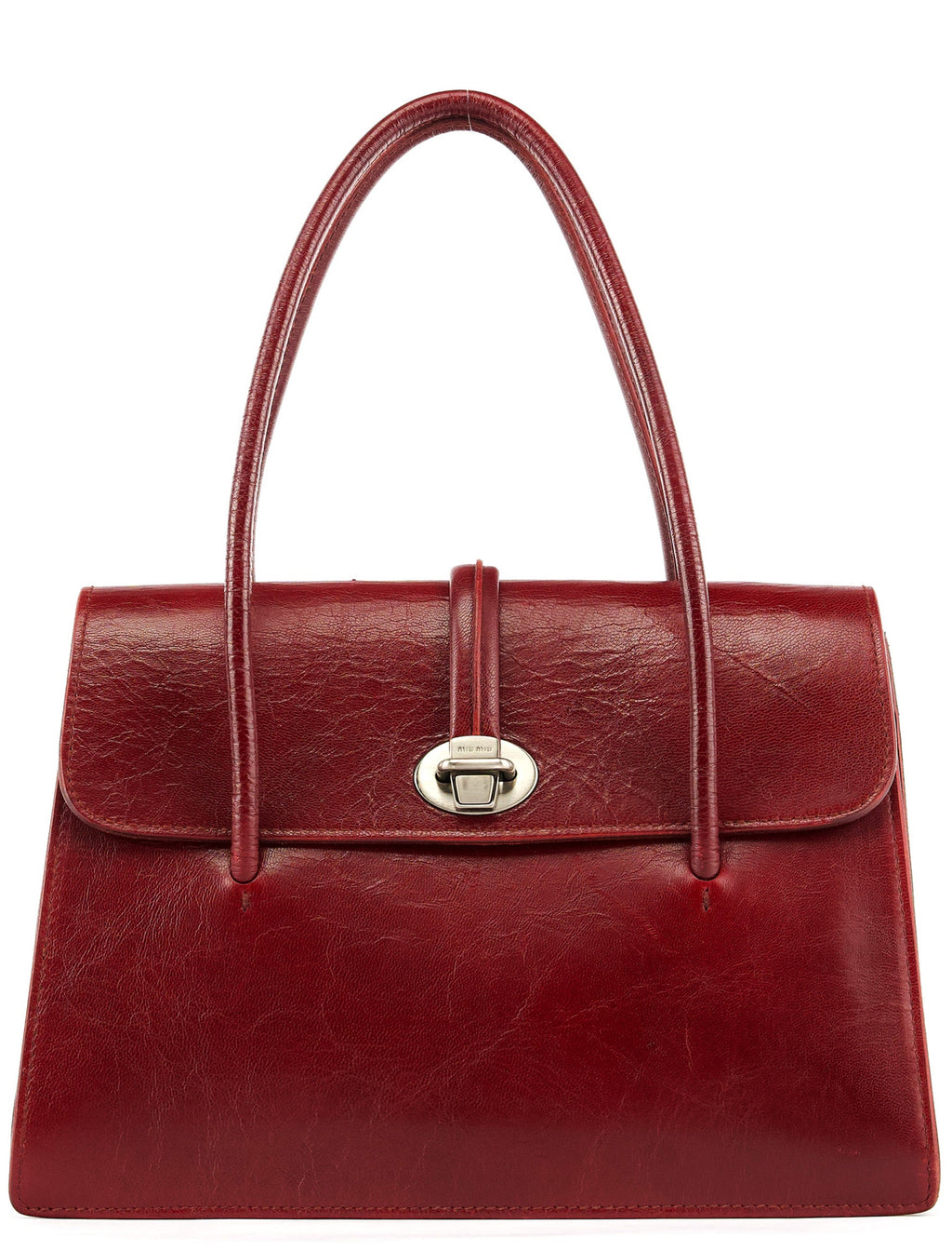 Burgundy Leather Push-Lock Tote Bag