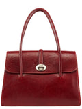 Burgundy Leather Push-Lock Tote Bag