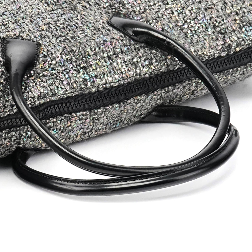 Grey Holographic Tweed Tote Bag