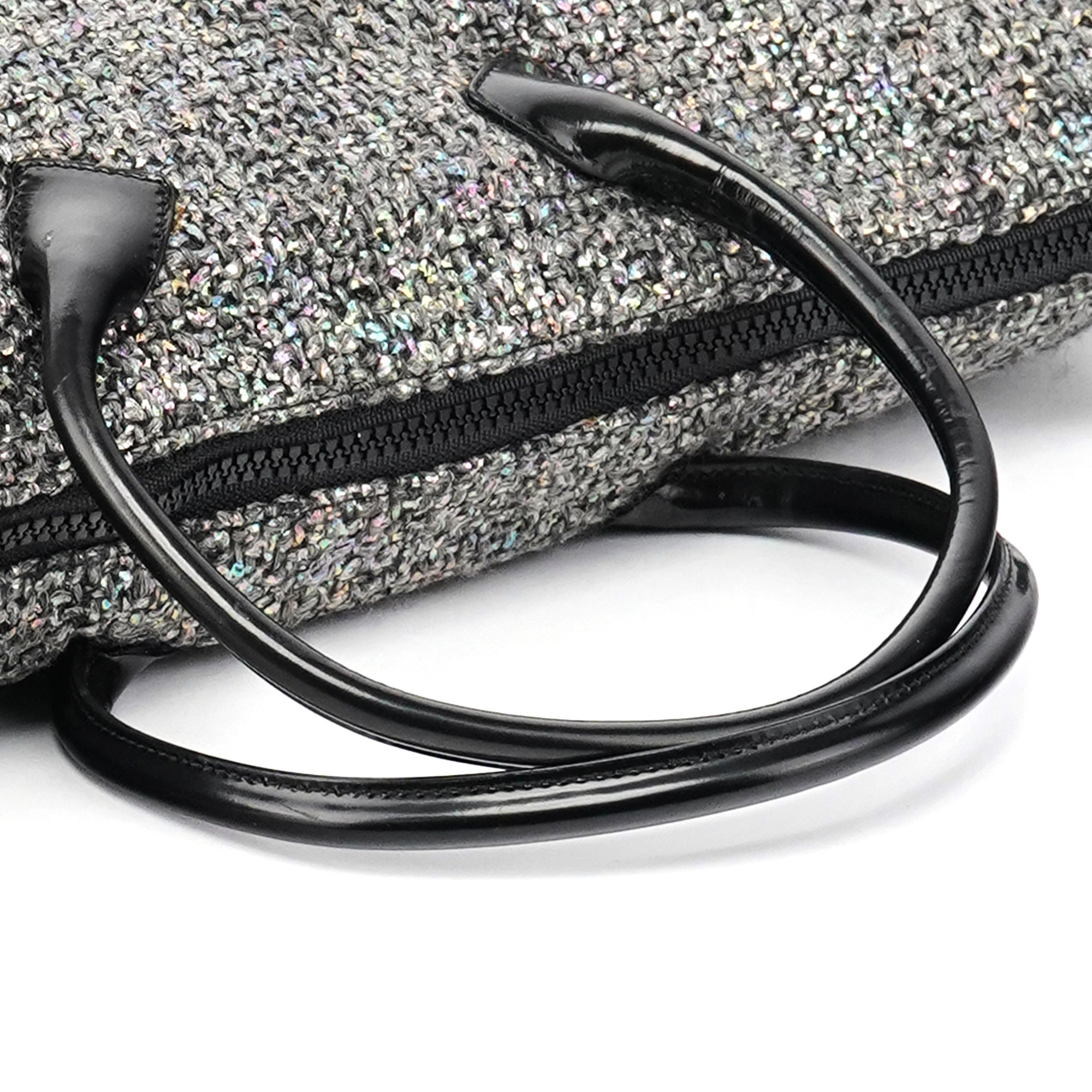 Grey Holographic Tweed Tote Bag