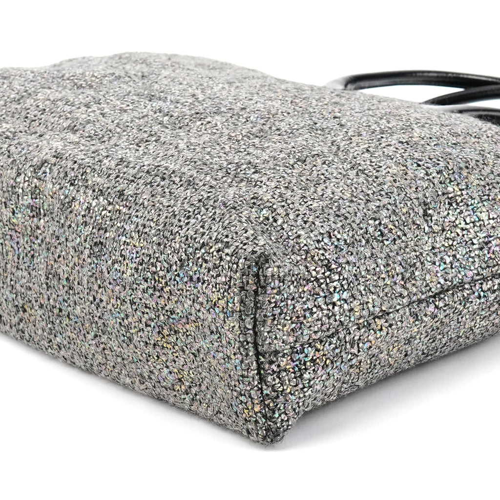 Grey Holographic Tweed Tote Bag
