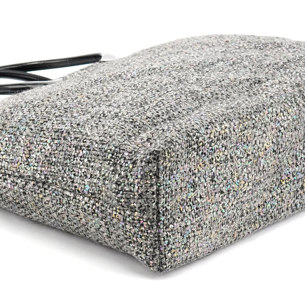 Grey Holographic Tweed Tote Bag