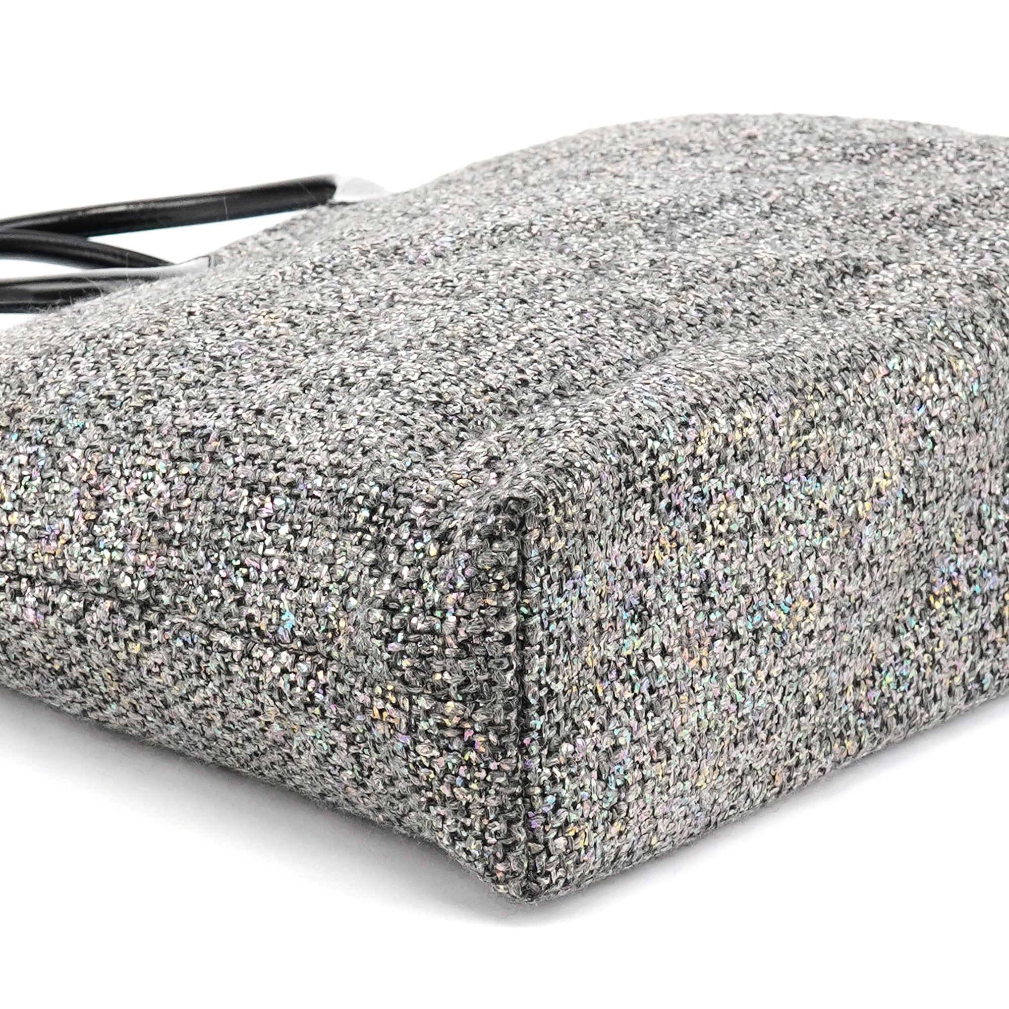 Grey Holographic Tweed Tote Bag