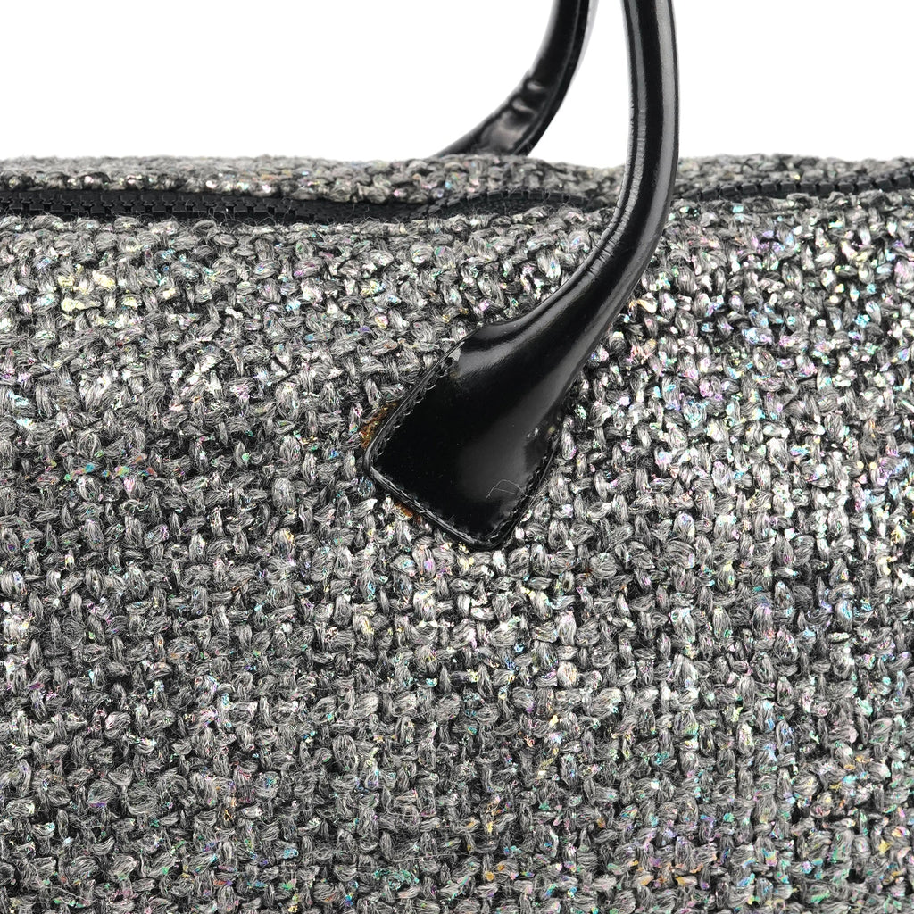 Grey Holographic Tweed Tote Bag
