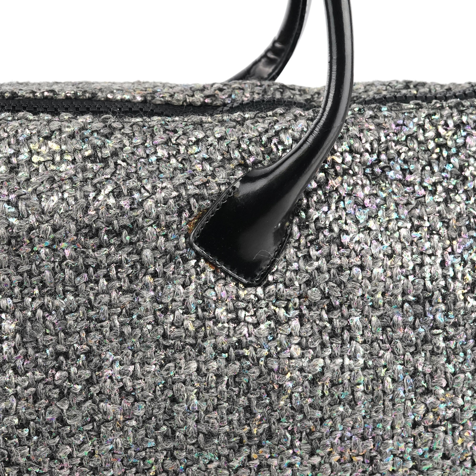 Grey Holographic Tweed Tote Bag