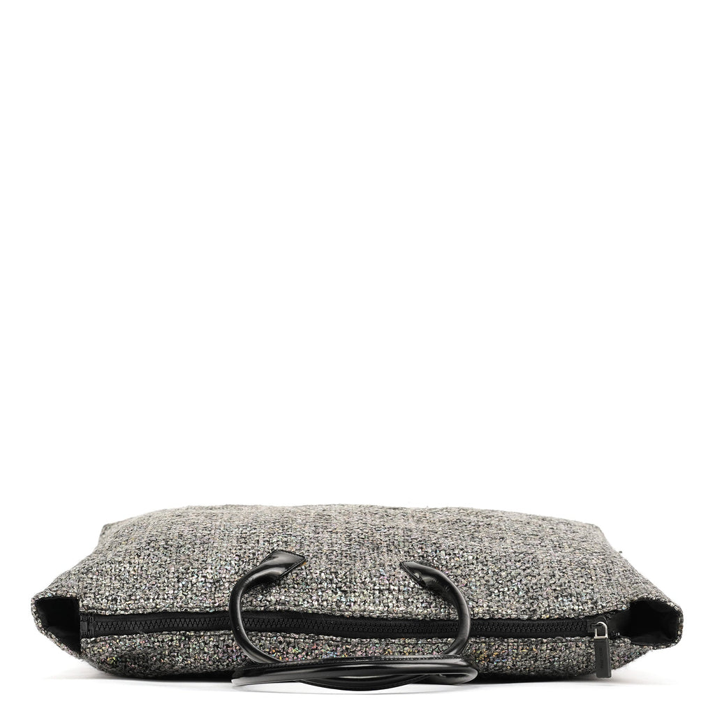 Grey Holographic Tweed Tote Bag