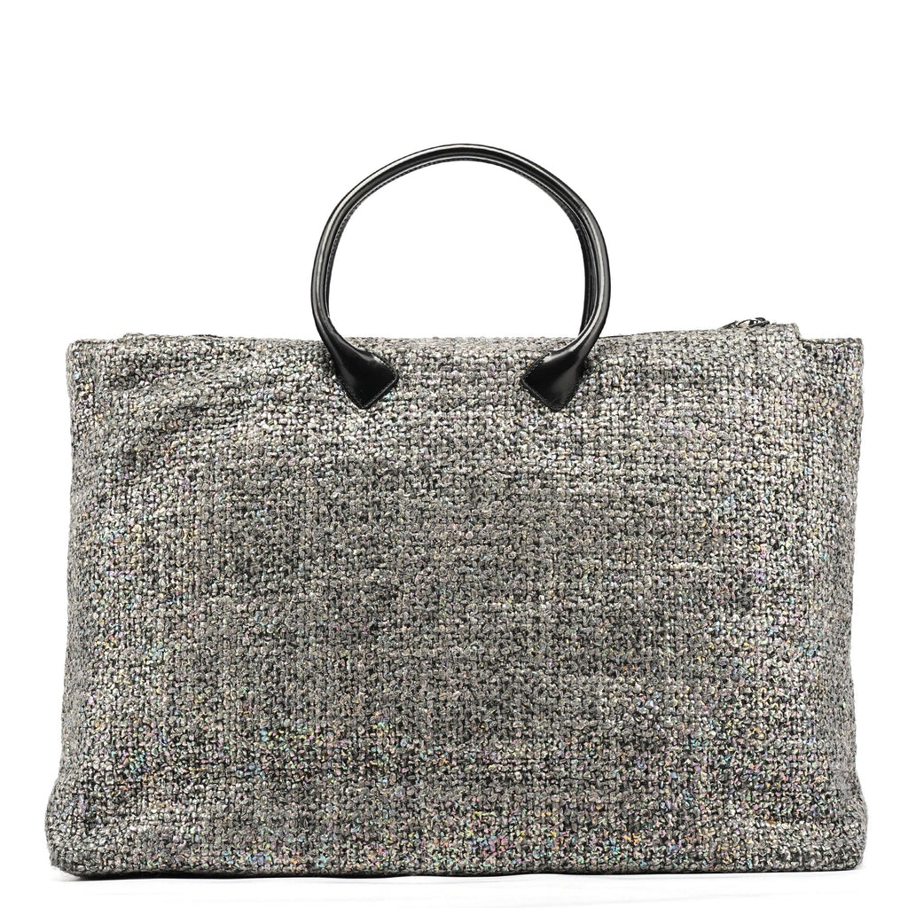 Grey Holographic Tweed Tote Bag
