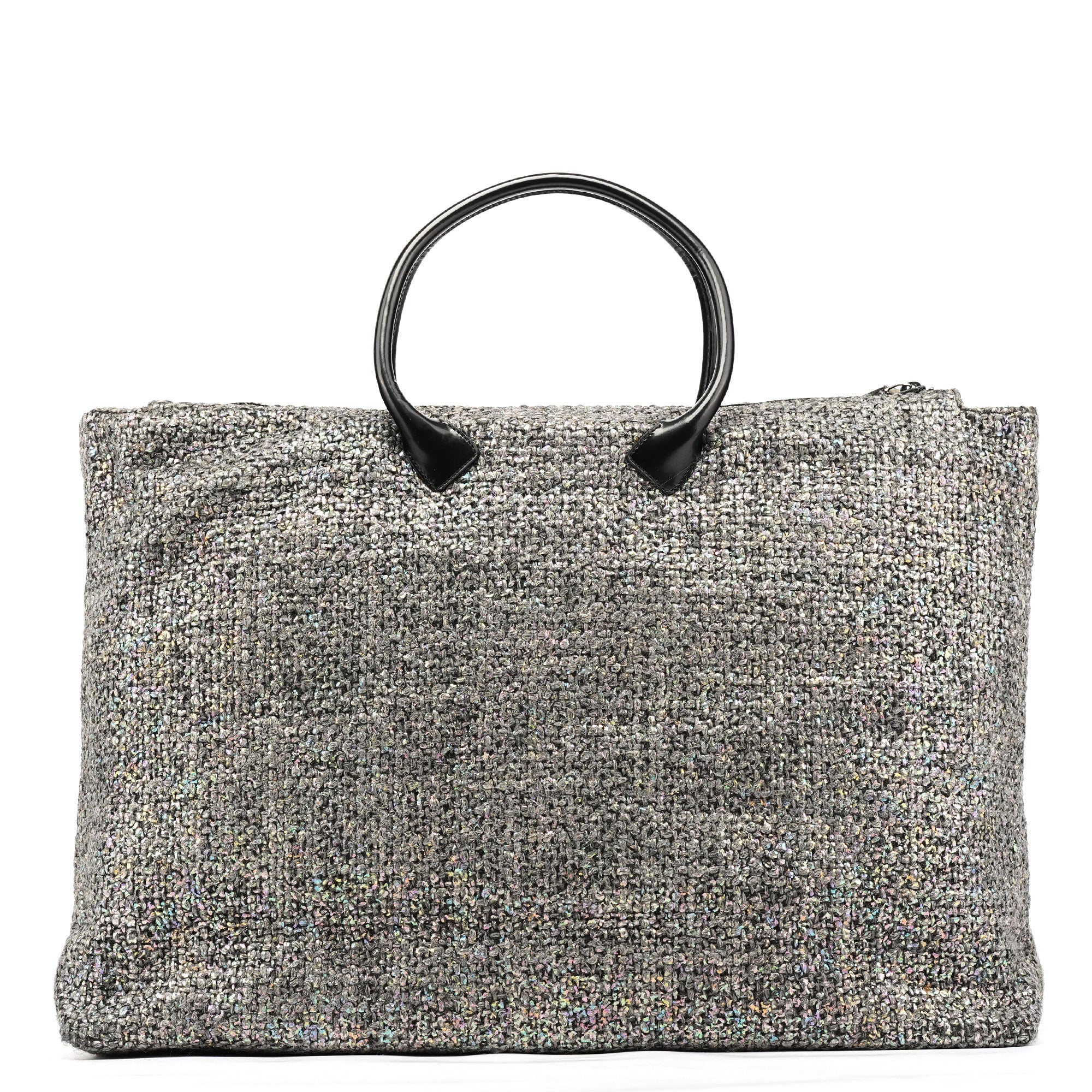 Grey Holographic Tweed Tote Bag
