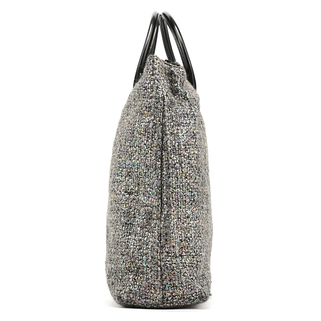 Grey Holographic Tweed Tote Bag