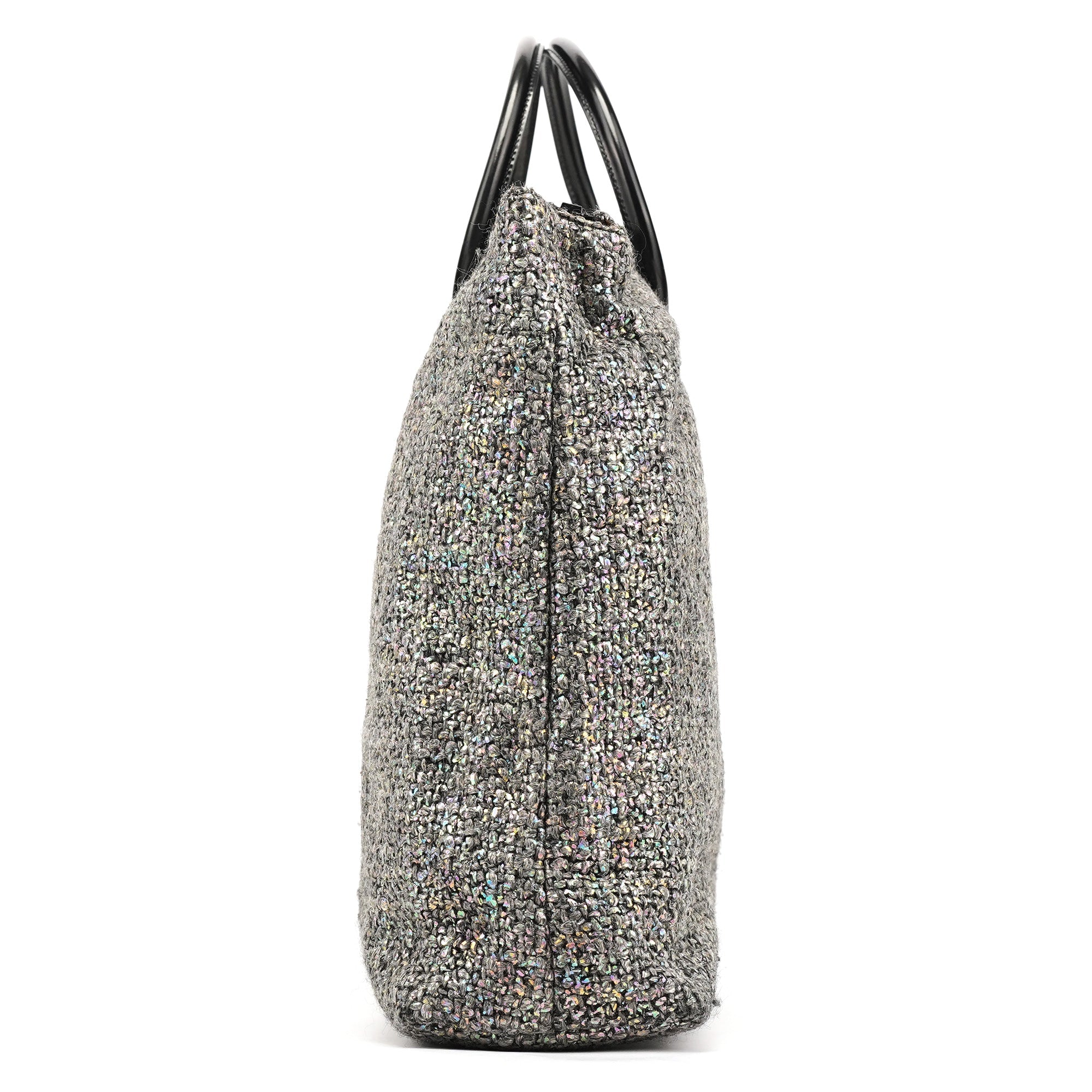 Grey Holographic Tweed Tote Bag