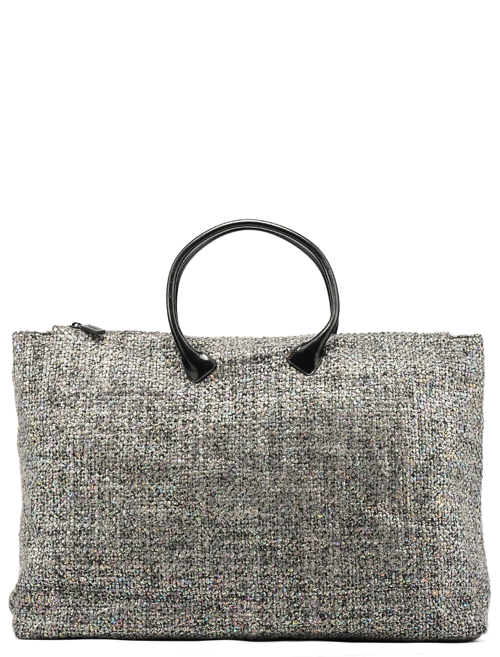 Grey Holographic Tweed Tote Bag