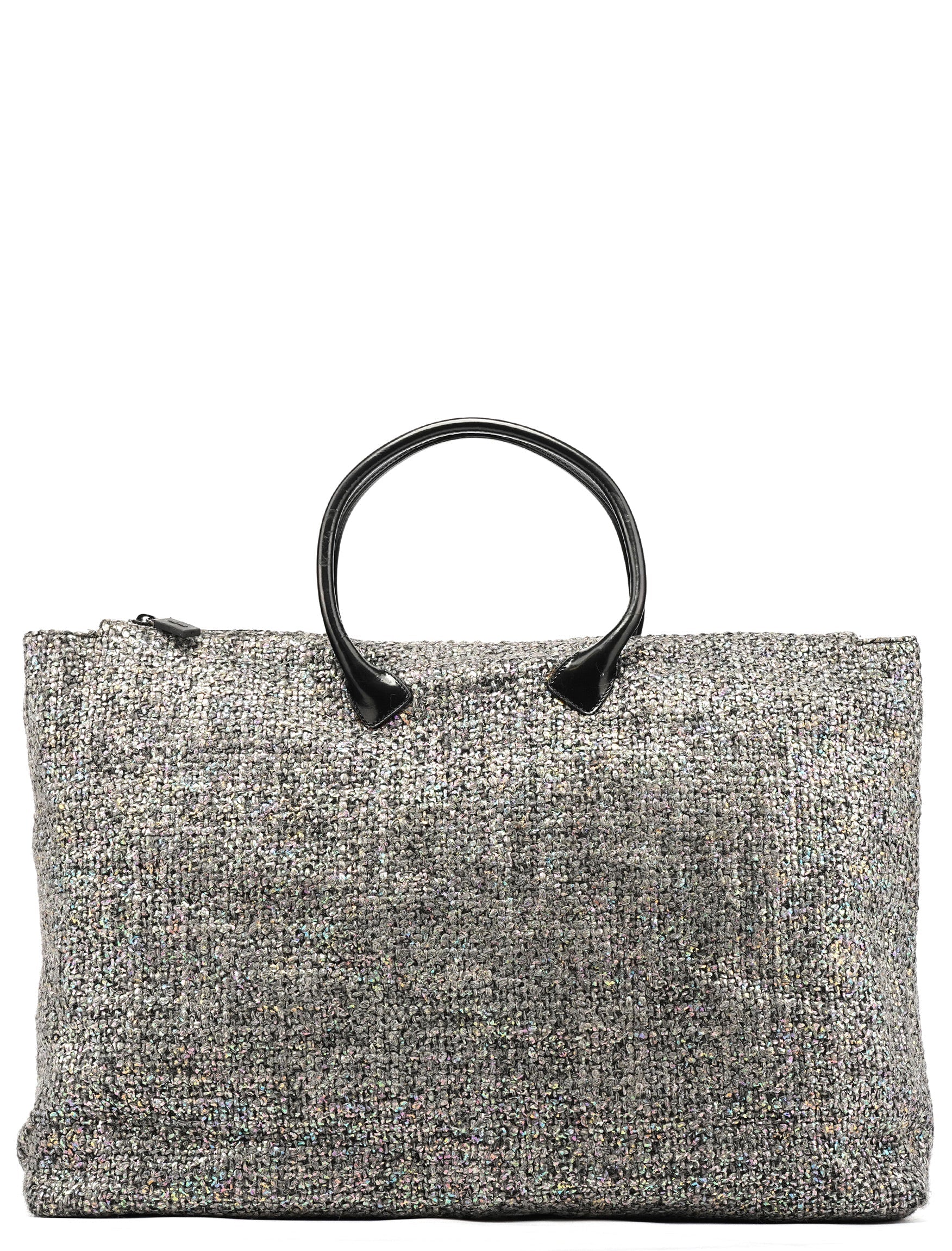 Grey Holographic Tweed Tote Bag