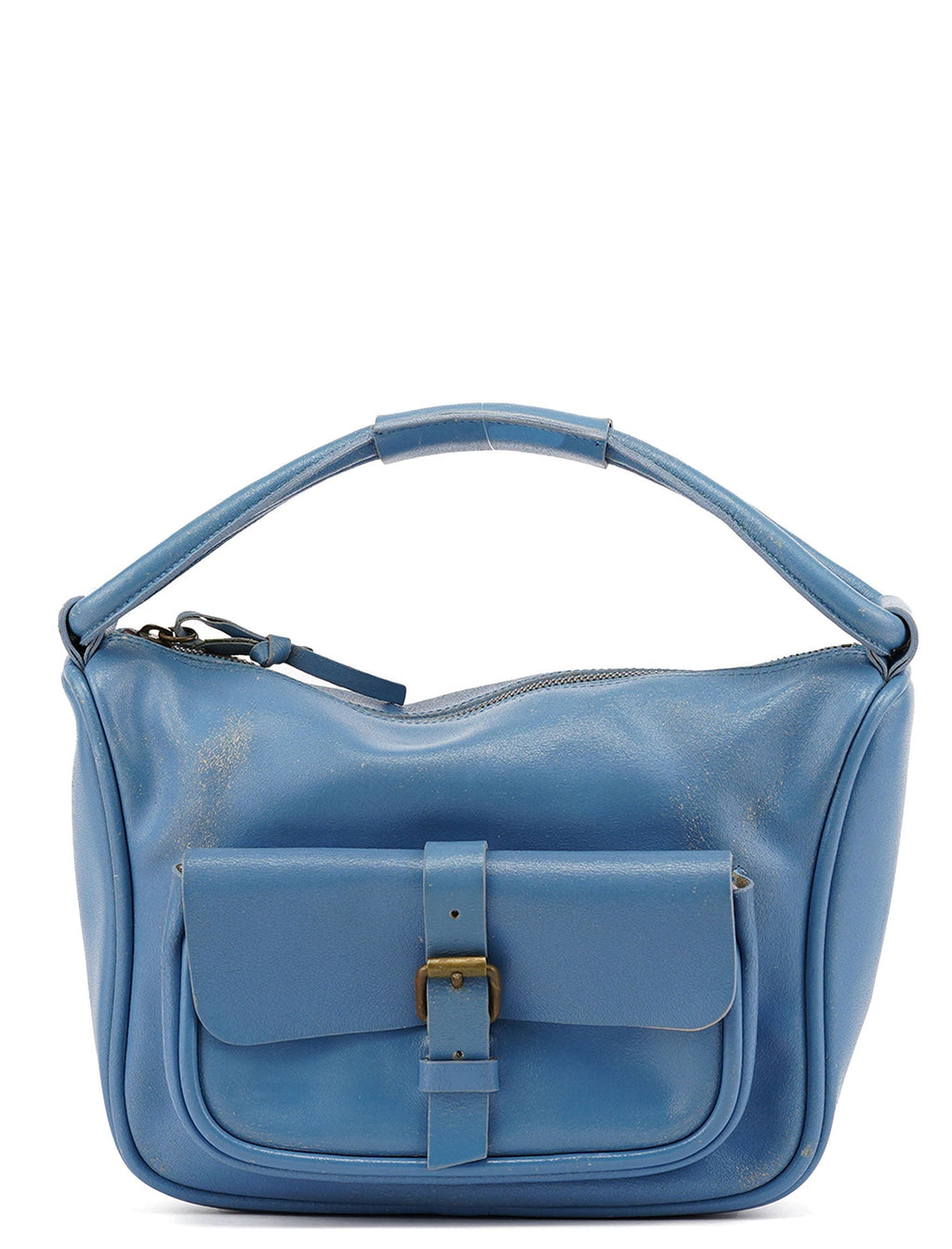 Light Blue Leahter Pocket Handbag