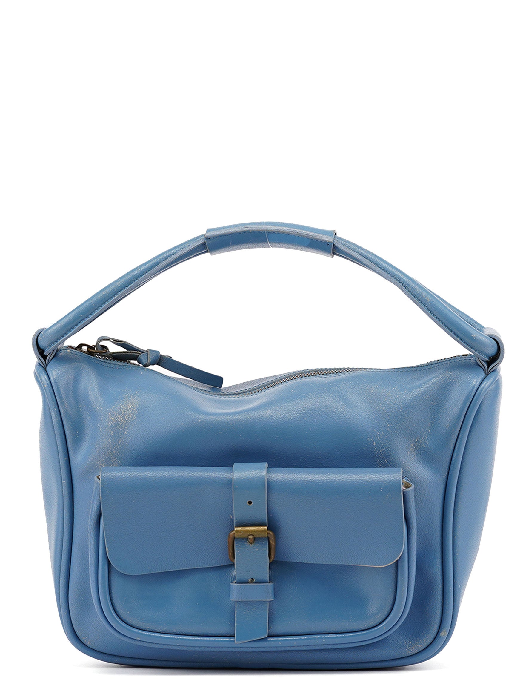 Light Blue Leahter Pocket Handbag