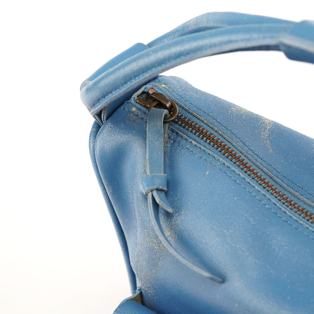 Light Blue Leahter Pocket Handbag