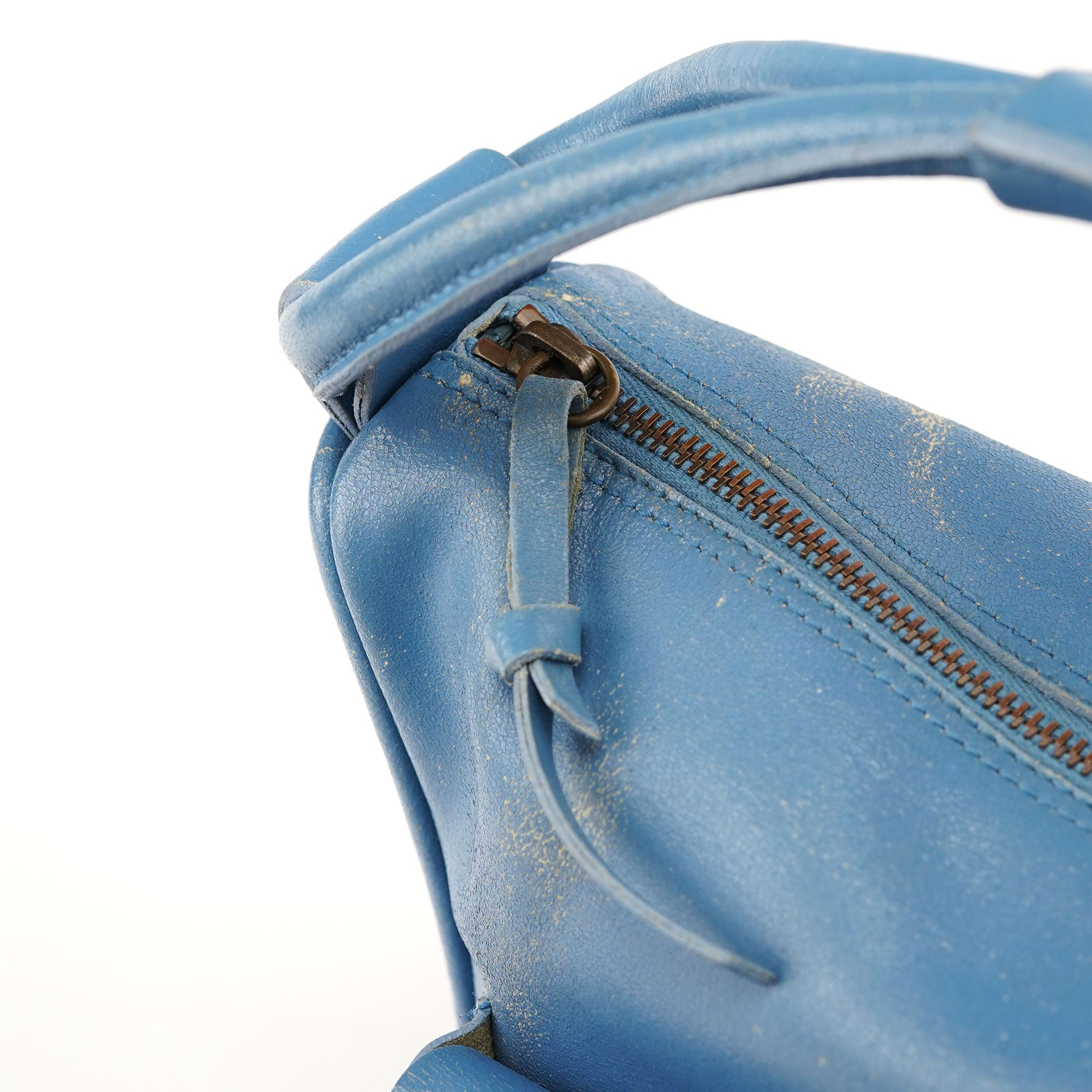 Light Blue Leahter Pocket Handbag