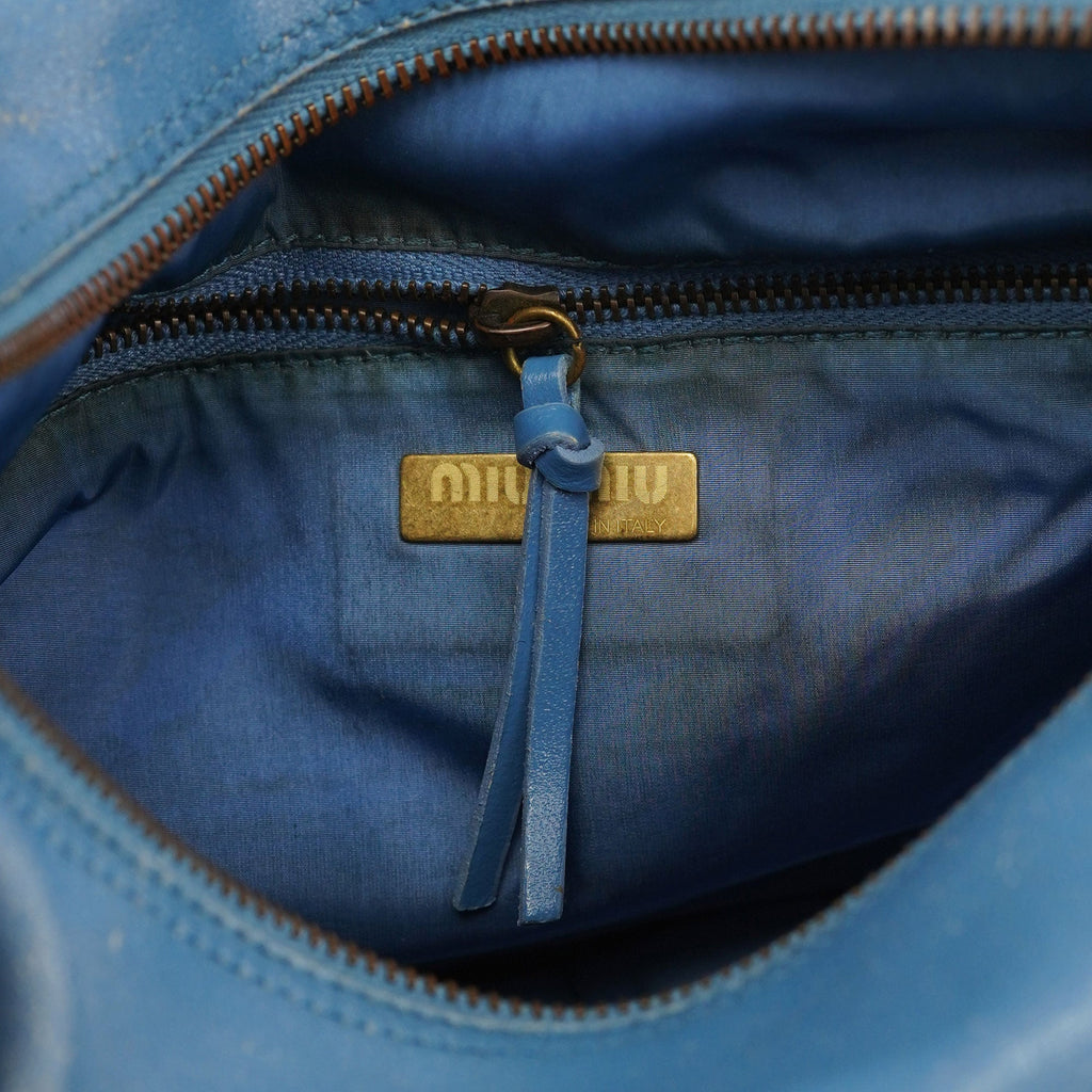 Light Blue Leahter Pocket Handbag