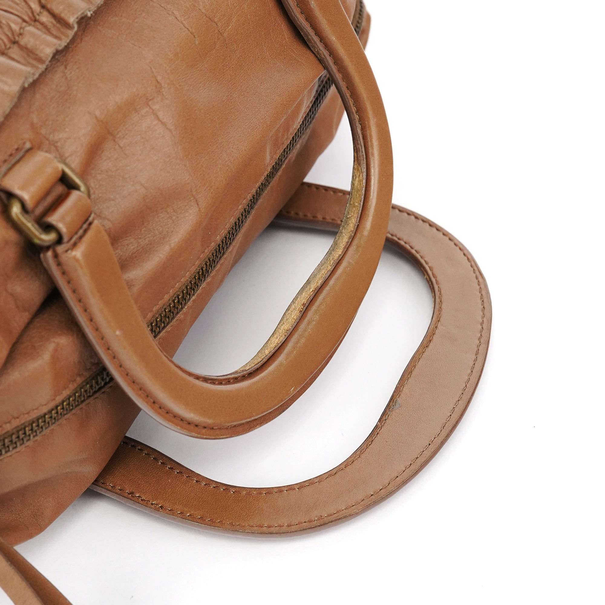 Light Brown Calfskin Leather Bowling Bag