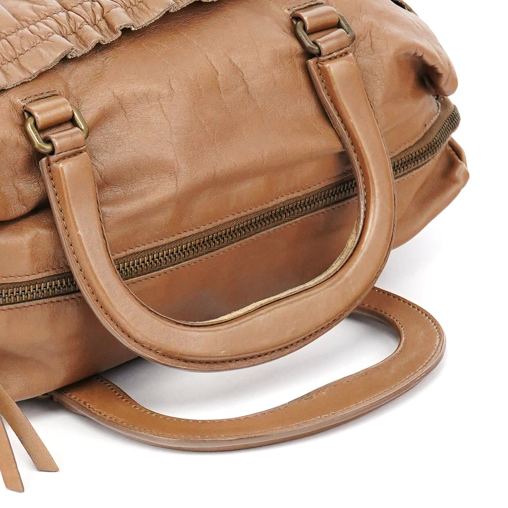Light Brown Calfskin Leather Bowling Bag