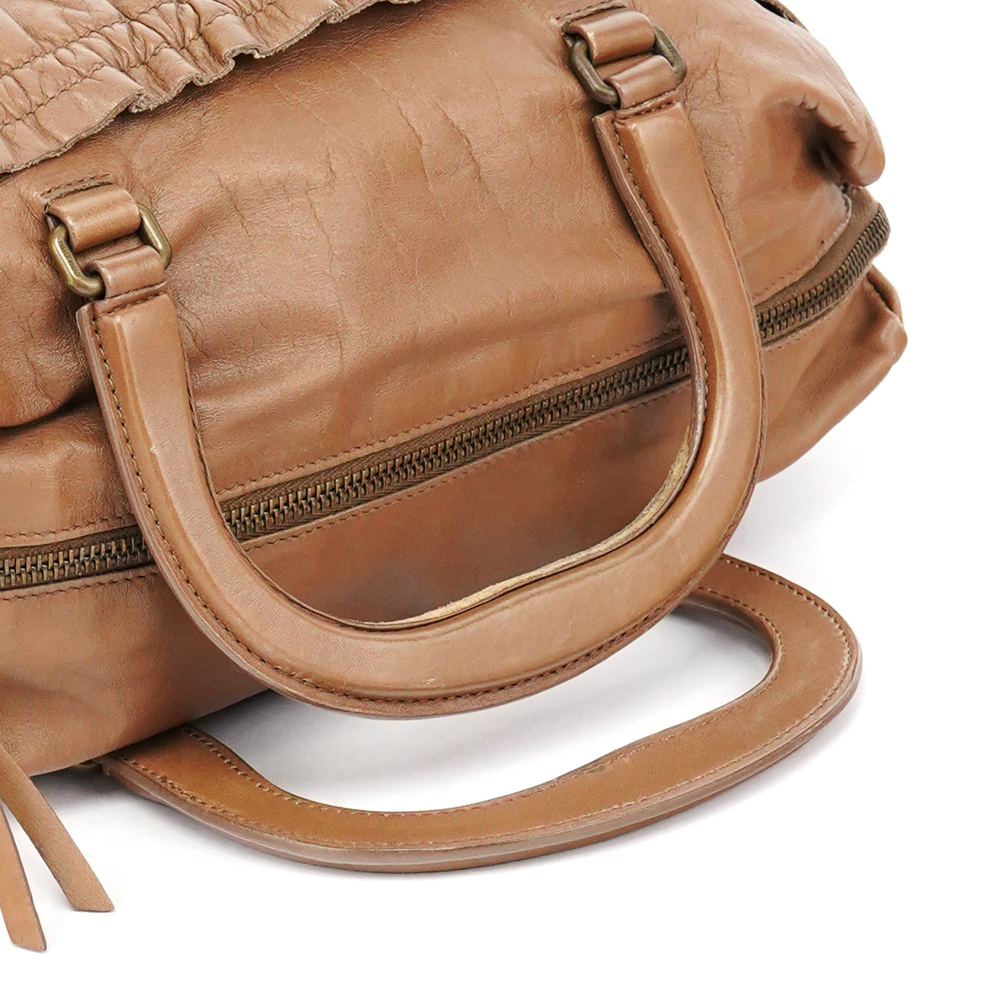 Light Brown Calfskin Leather Bowling Bag