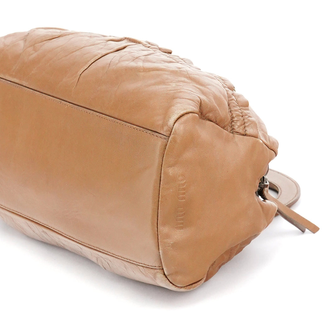 Light Brown Calfskin Leather Bowling Bag