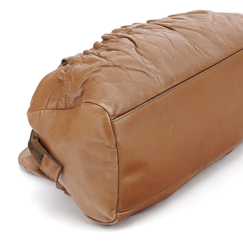 Light Brown Calfskin Leather Bowling Bag