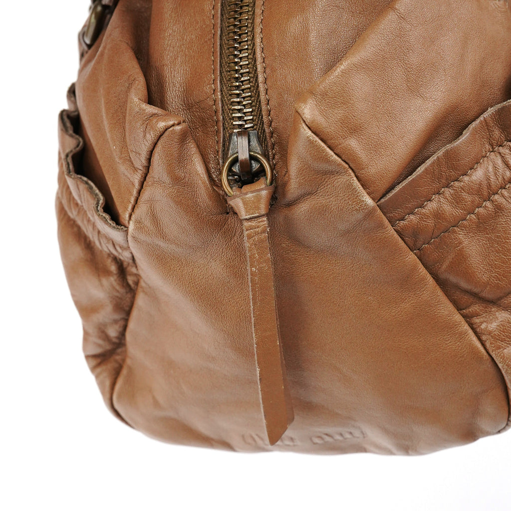 Light Brown Calfskin Leather Bowling Bag