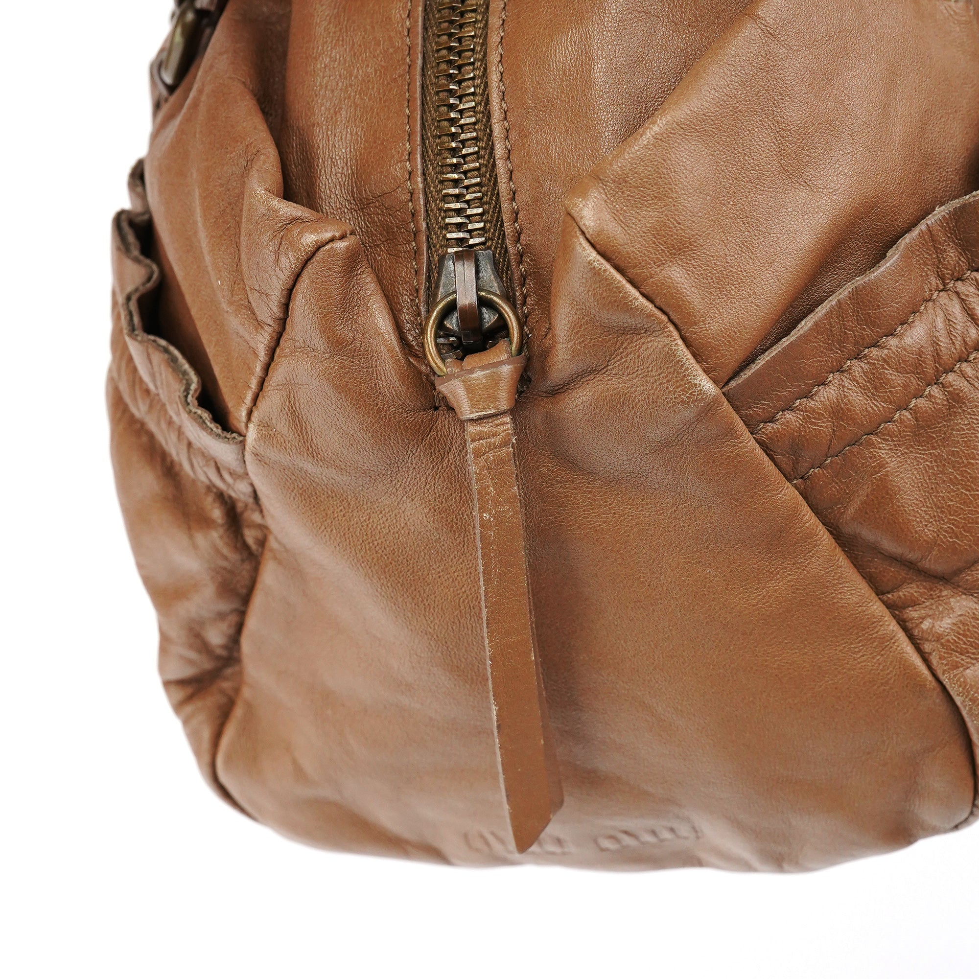 Light Brown Calfskin Leather Bowling Bag