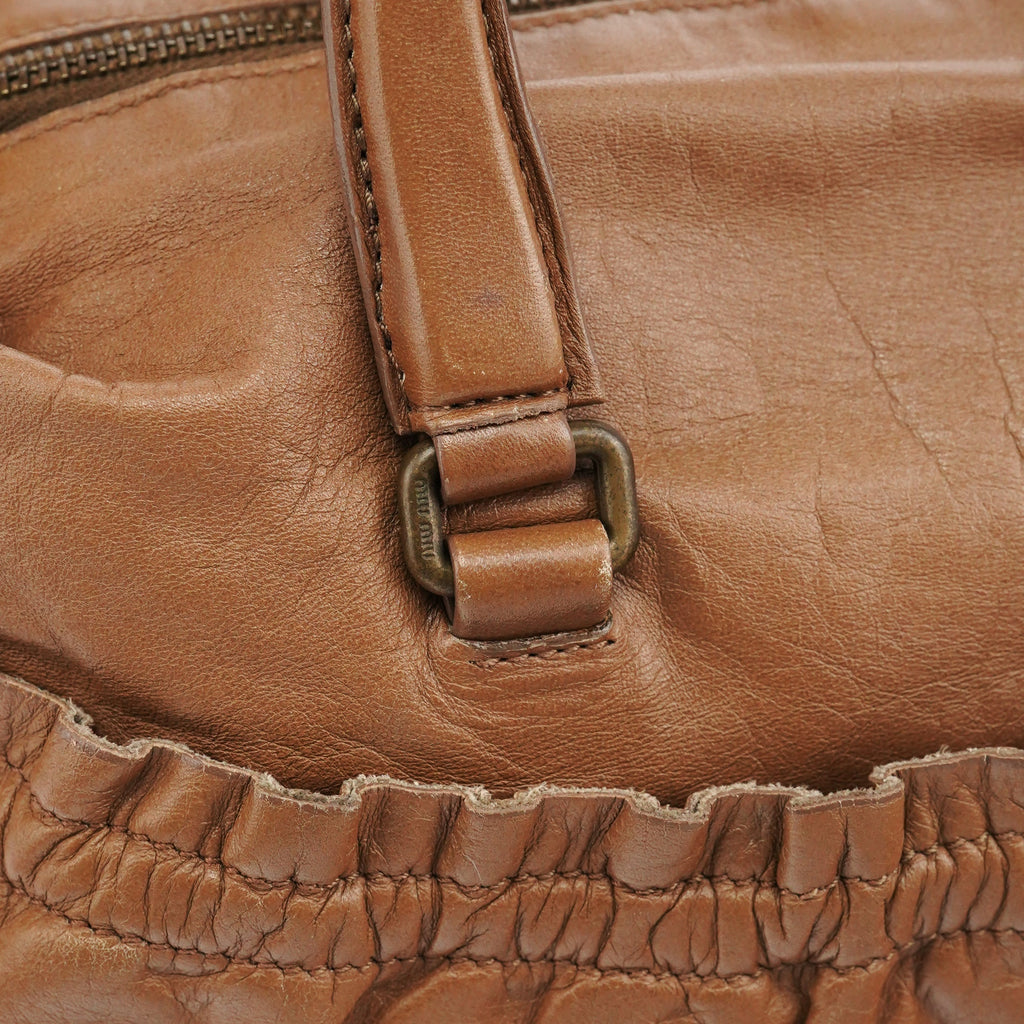 Light Brown Calfskin Leather Bowling Bag