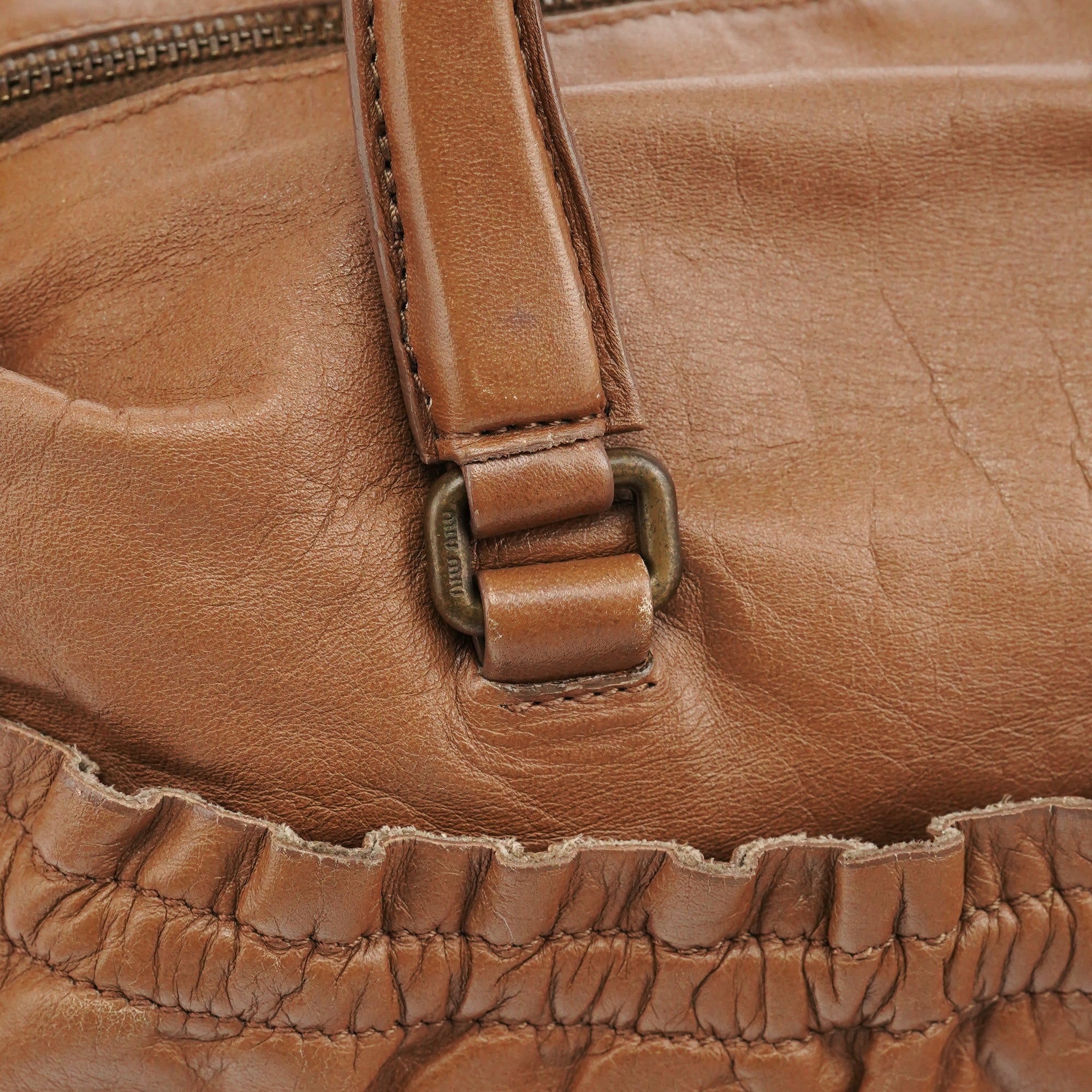 Light Brown Calfskin Leather Bowling Bag