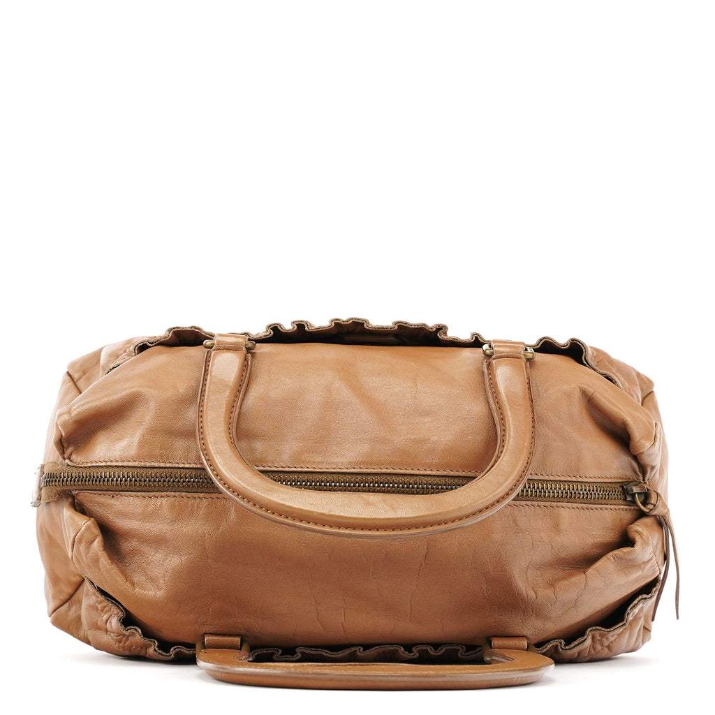Light Brown Calfskin Leather Bowling Bag