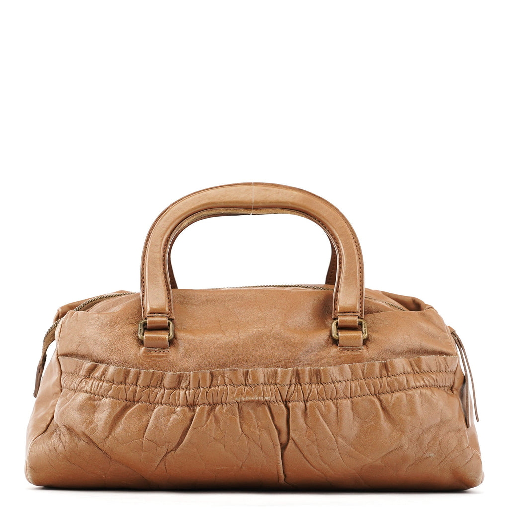Light Brown Calfskin Leather Bowling Bag