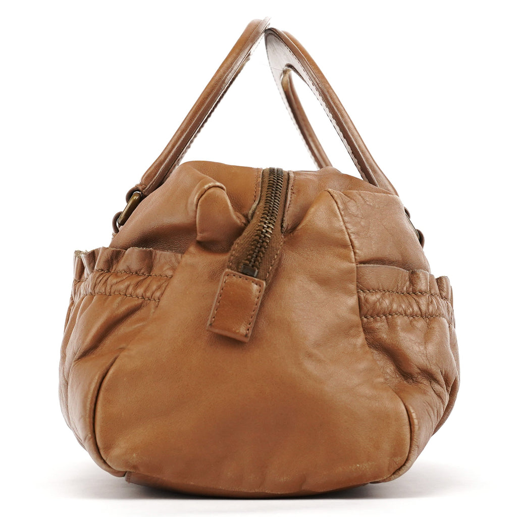 Light Brown Calfskin Leather Bowling Bag