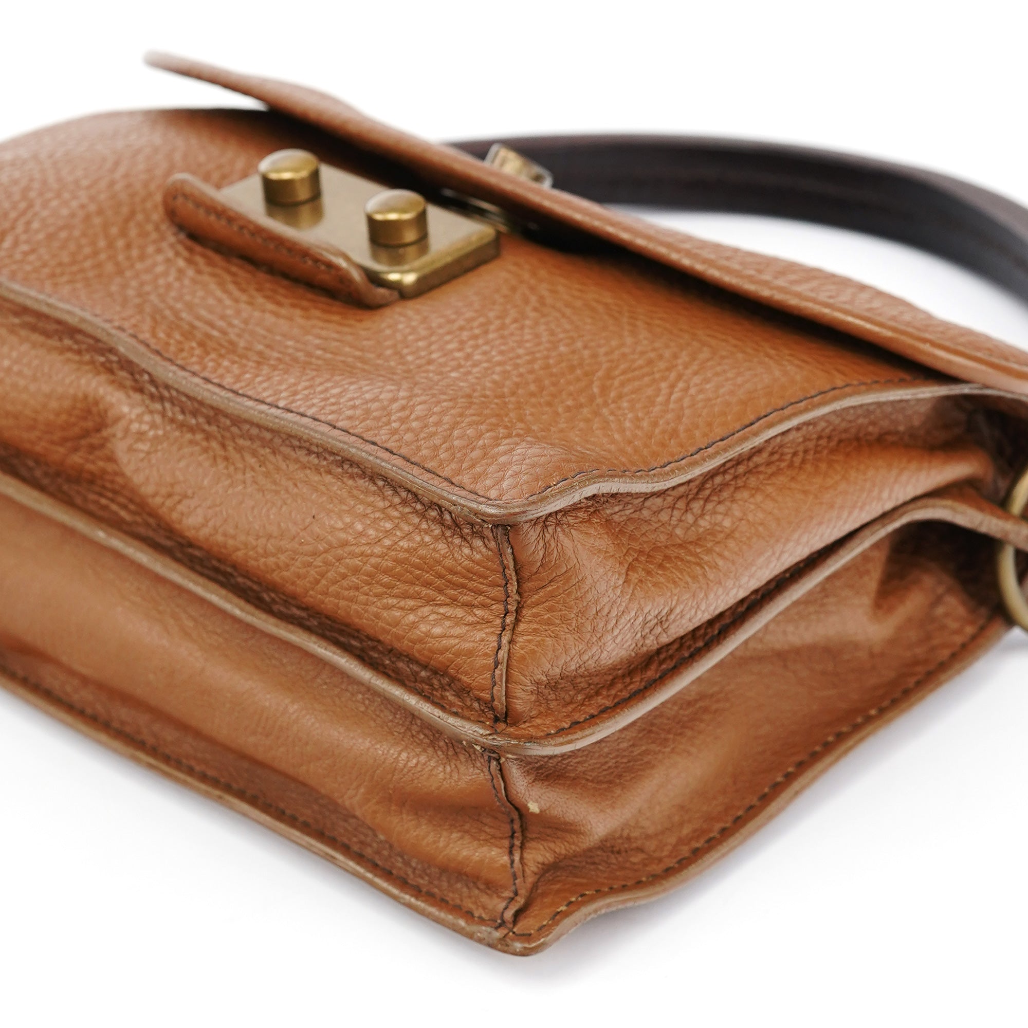 Light Brown Leather Turnlock Shoulder Bag