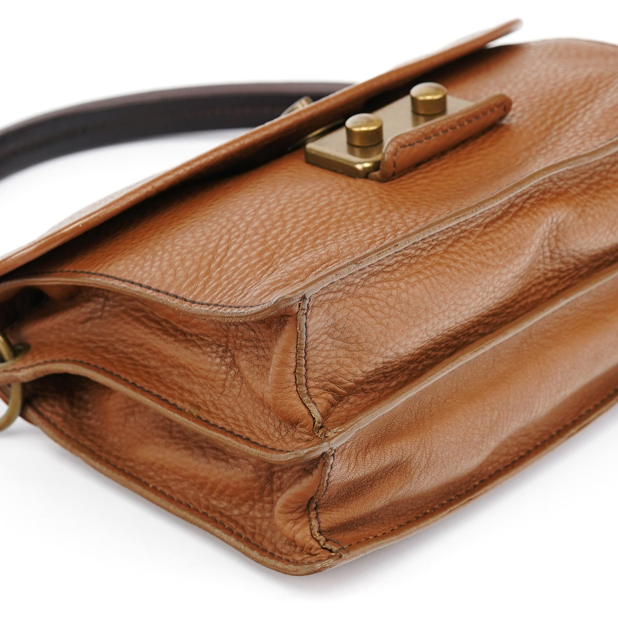 Light Brown Leather Turnlock Shoulder Bag