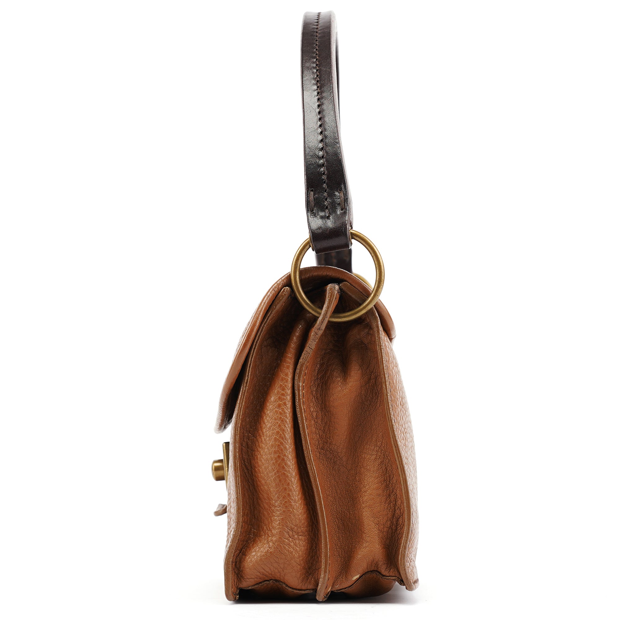 Light Brown Leather Turnlock Shoulder Bag