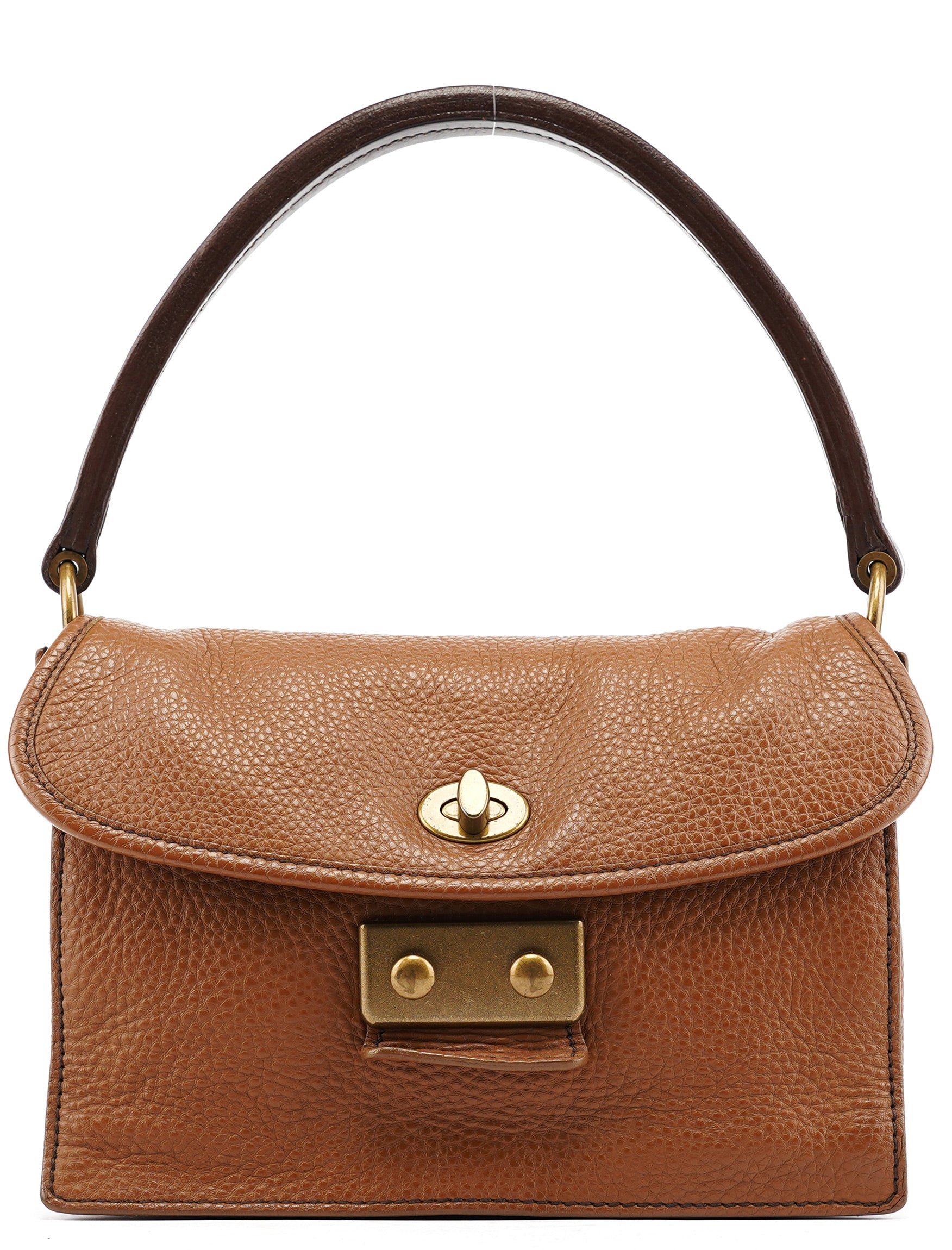 Light Brown Leather Turnlock Shoulder Bag