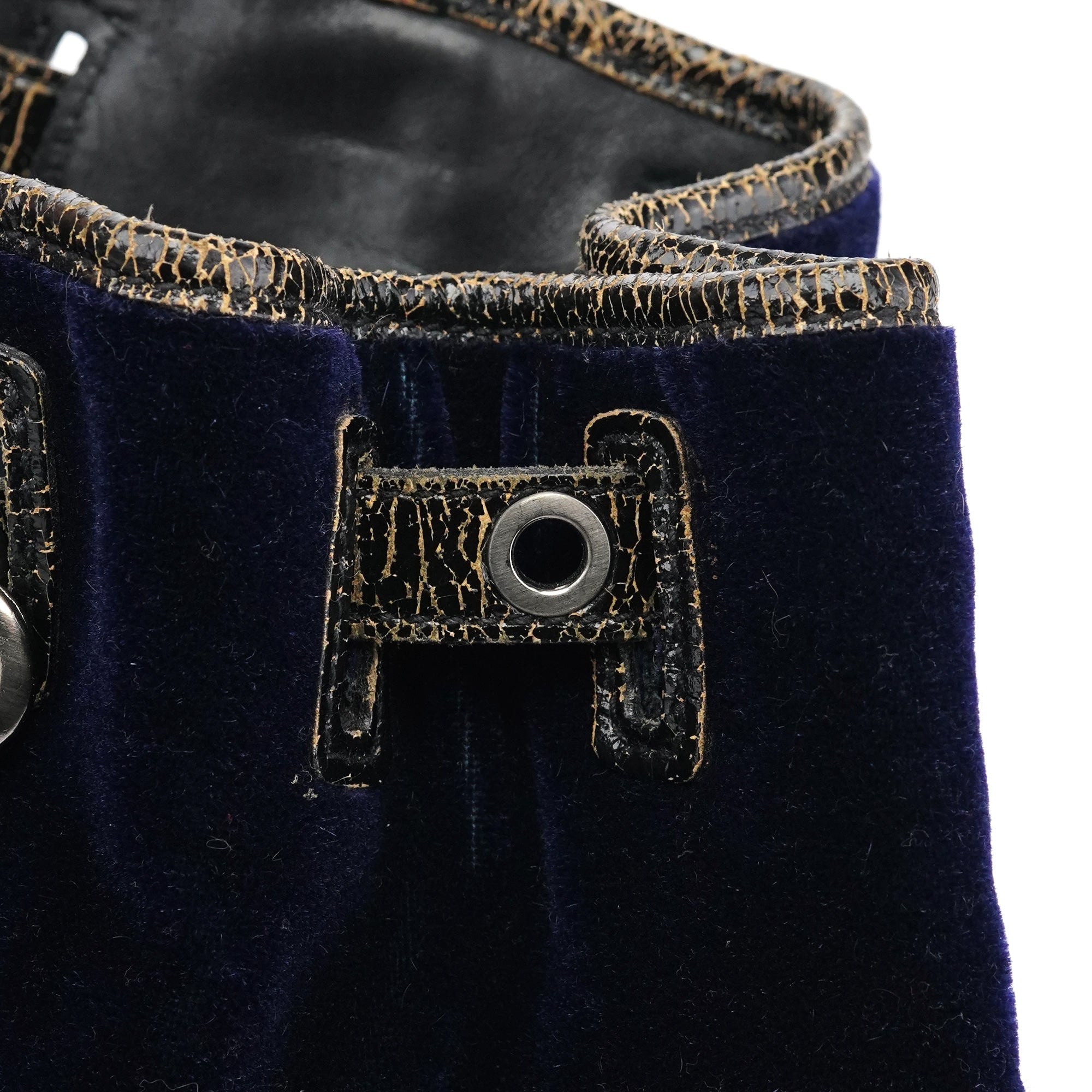 Navy Velvet Crackled Leather Duffle Backpack