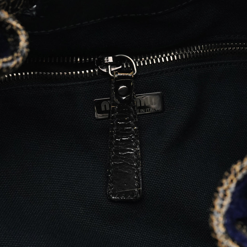 Navy Velvet Crackled Leather Duffle Backpack